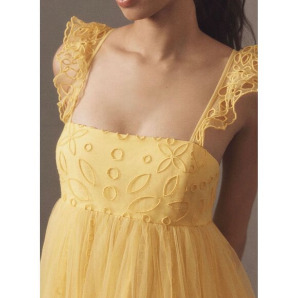 Anthropologie Let Me Be Yellow Eyelet Tulle Mini Dress M Yellow - Picture 4 of 6
